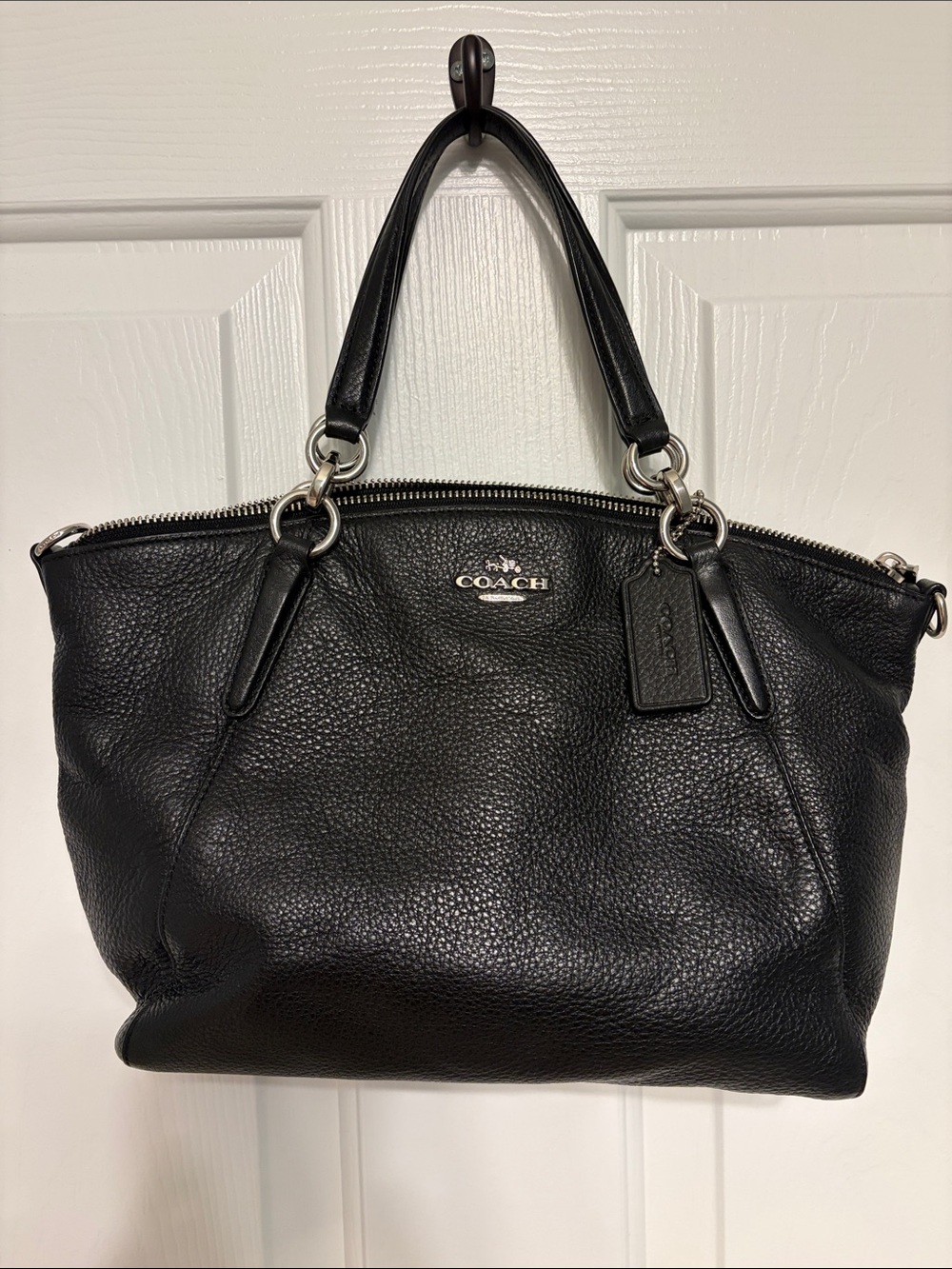 Coach Black Pebbled Leather Shoulder Bag with Silver Hardware